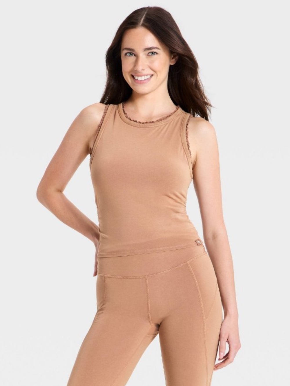NWT JoyLab Washed Jersey Lace Trim Tank Top